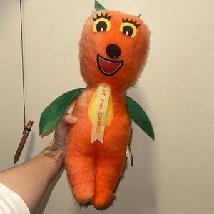 Vintage Eat Cha Orange stuffed character by The Shalom Toy Co Brooklyn New York